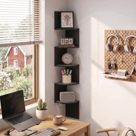 Furinno Contemporary 7.8 x 7.8 5-Tier Oak Floating Corner Shelf