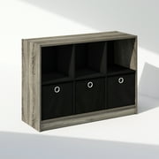 Furinno Cubic Multipurpose Clothing & Closet Storage Organizer Shelf with Bin Drawers, 6-Cube, French Oak/Black