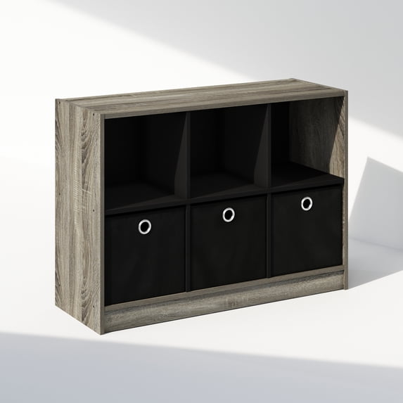 Furinno Cubic Multipurpose Clothing & Closet Storage Organizer Shelf with Bin Drawers, 6-Cube, French Oak/Black