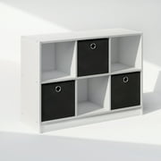 Furinno Cubic Multipurpose Clothing & Closet Storage Organizer Shelf with Bin Drawers, 6-Cube, White/Black