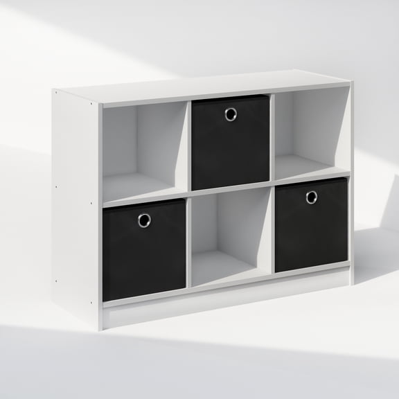 Furinno Cubic Multipurpose Clothing & Closet Storage Organizer Shelf with Bin Drawers, 6-Cube, White/Black