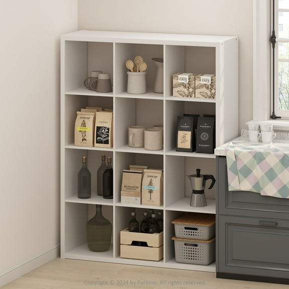 Furinno Cubic Open Back Multipurpose Clothing & Closet Storage Organizer Shelf, 12-Cube, White