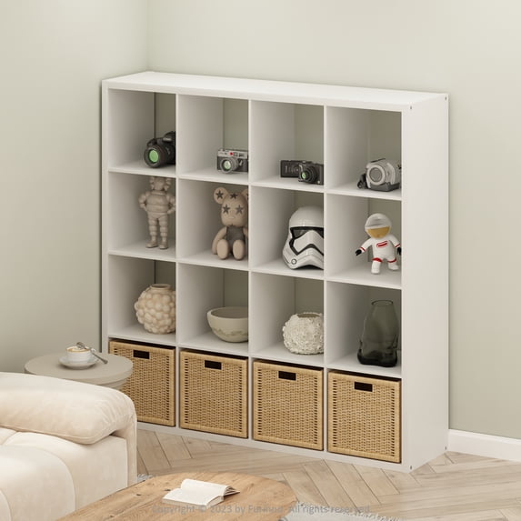 Furinno Cubic Open Back Multipurpose Clothing & Closet Storage Organizer Shelf, 16-Cube, White