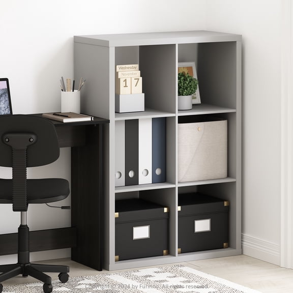 Furinno Cubic Open Back Multipurpose Clothing & Closet Storage Organizer Shelf, 6-Cube, Light Grey