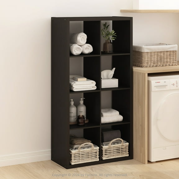 Furinno Cubic Open Back Multipurpose Clothing & Closet Storage Organizer Shelf, 8-Cube, Dark Oak