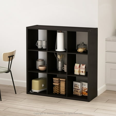 Furinno Cubic Open Back Multipurpose Clothing & Closet Storage Organizer Shelf, 9-Cube, Dark Oak