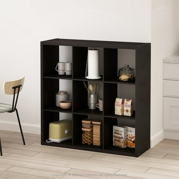 Furinno Cubic Open Back Multipurpose Clothing & Closet Storage Organizer Shelf, 9-Cube, Dark Oak