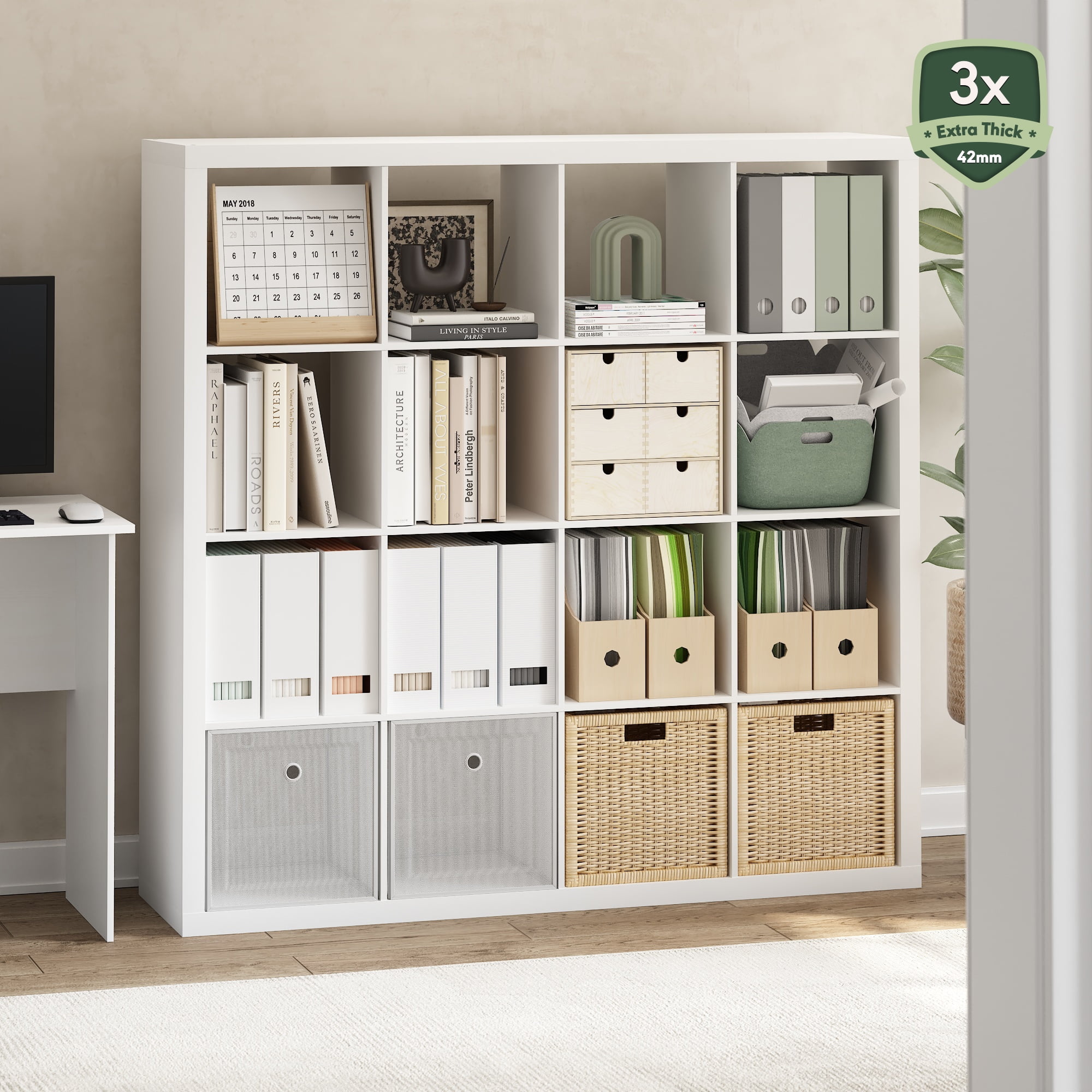 Furinno Cubicle Extra Thick Frame Decorative Cube Storage Organizer, 16-Cube, White