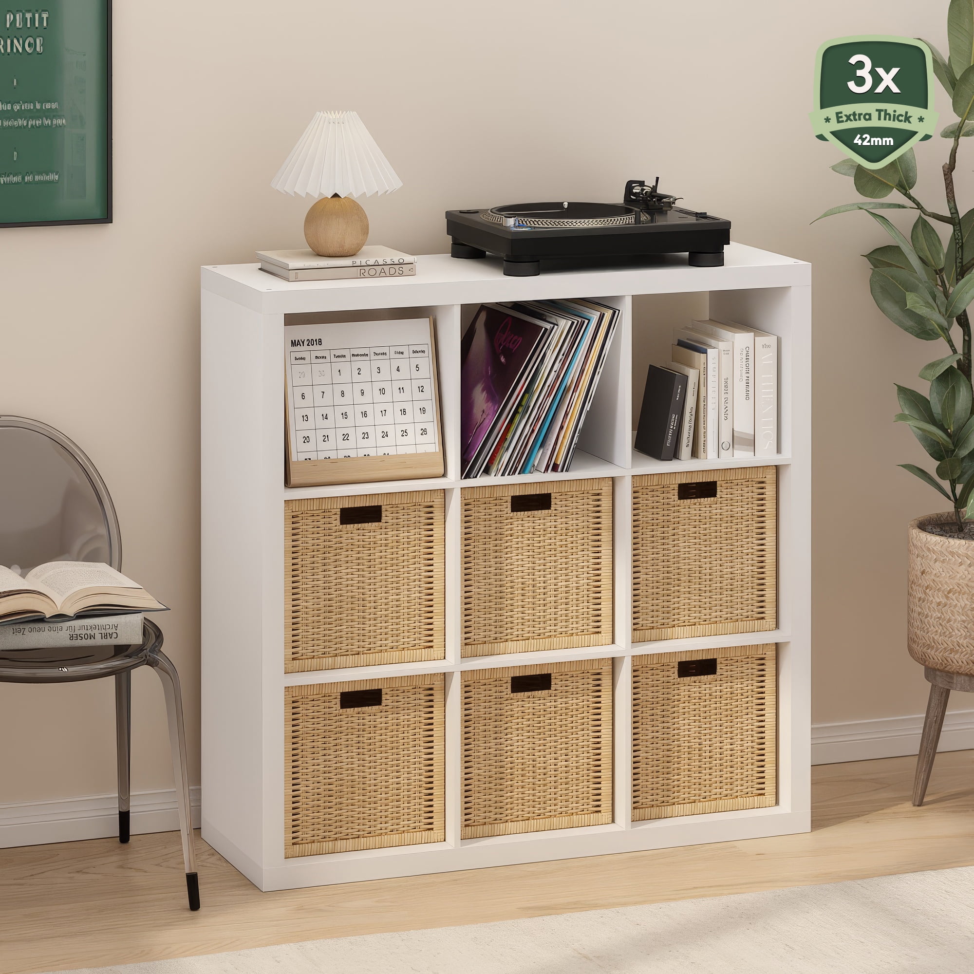 Furinno Cubicle Extra Thick Frame Decorative Cube Storage Organizer, 9-Cube, White