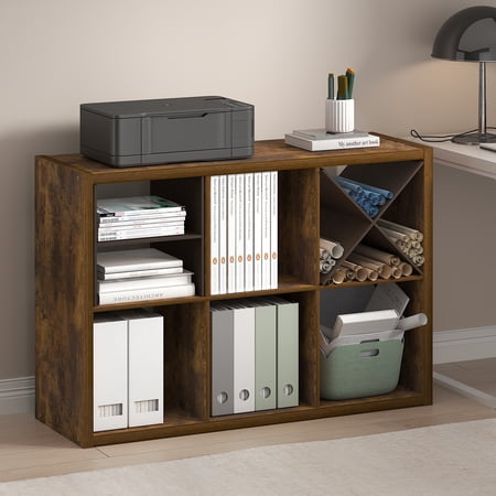 Furinno Cubicle Open Back Decorative Cube Storage Organizer in 6-Cube Amber Pine