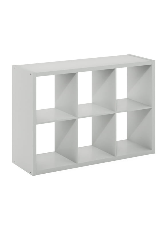 Furinno Cubicle Open Back Decorative Cube Storage Organizer, 6-Cube, Light Grey