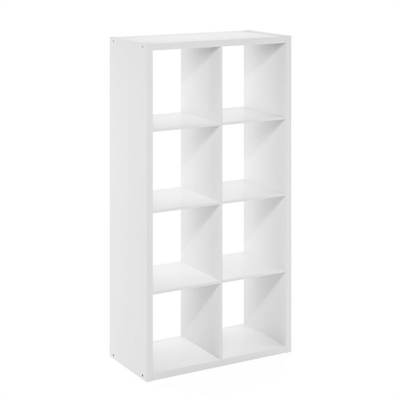 Furinno CUBICLE Book Shelf, 8-Cube Bookshelf, Extra Thick Frame Horizontally & Vertically Reversible Bookcase with Open Back, 14.6 x 30 x 58, for Living Room, Bedroom, Home Office, White