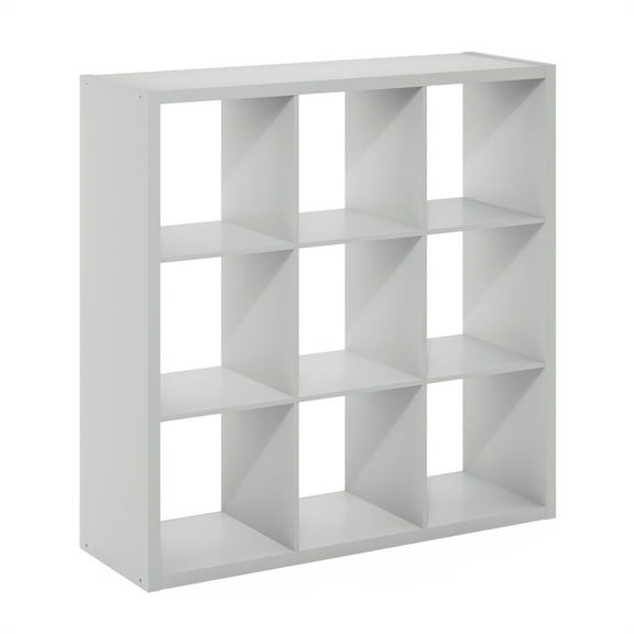 Furinno CUBICLE Book Shelf, 9-Cube Bookshelf, Extra Thick Frame Reversible Bookcase with Open Back, 14.6 x 44 x 44, for Living Room, Bedroom, Home Office, Light Grey