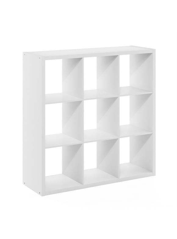 Furinno Cubicle Open Back Decorative Cube Storage Organizer, 9-Cube, White