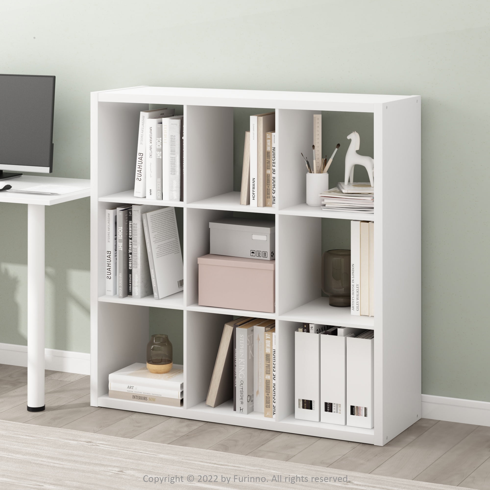 Furinno 9-Cube Wood Shelf Unit, Open Back Decorative Cube Storage