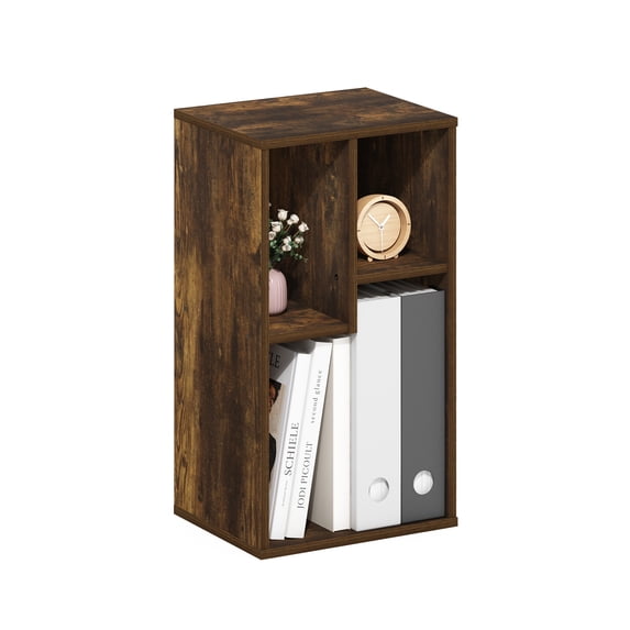 Furinno Daly 3-Cube Bookshelf, Rustic Brown Book Shelf, Cube Storage Organizer Bookcase with Irregular Compartments, 9.4 x 11.7 x 21.3, for Living Room, Bedroom, Home Office, Amber Oak