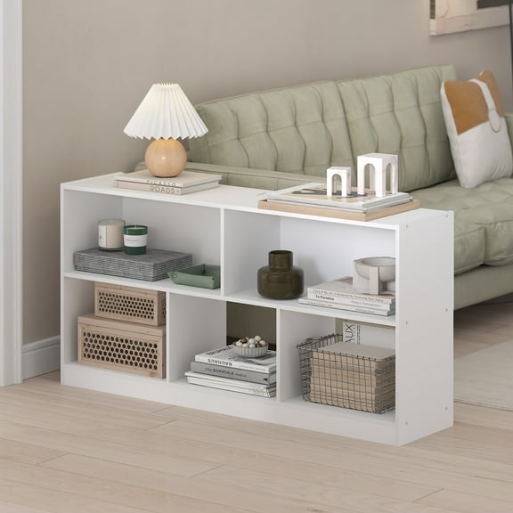 Furinno Daly 5-Cube Horizontal 2 Tier Bookcase, Bookshelf, Storage Organizer, 47 Width, White