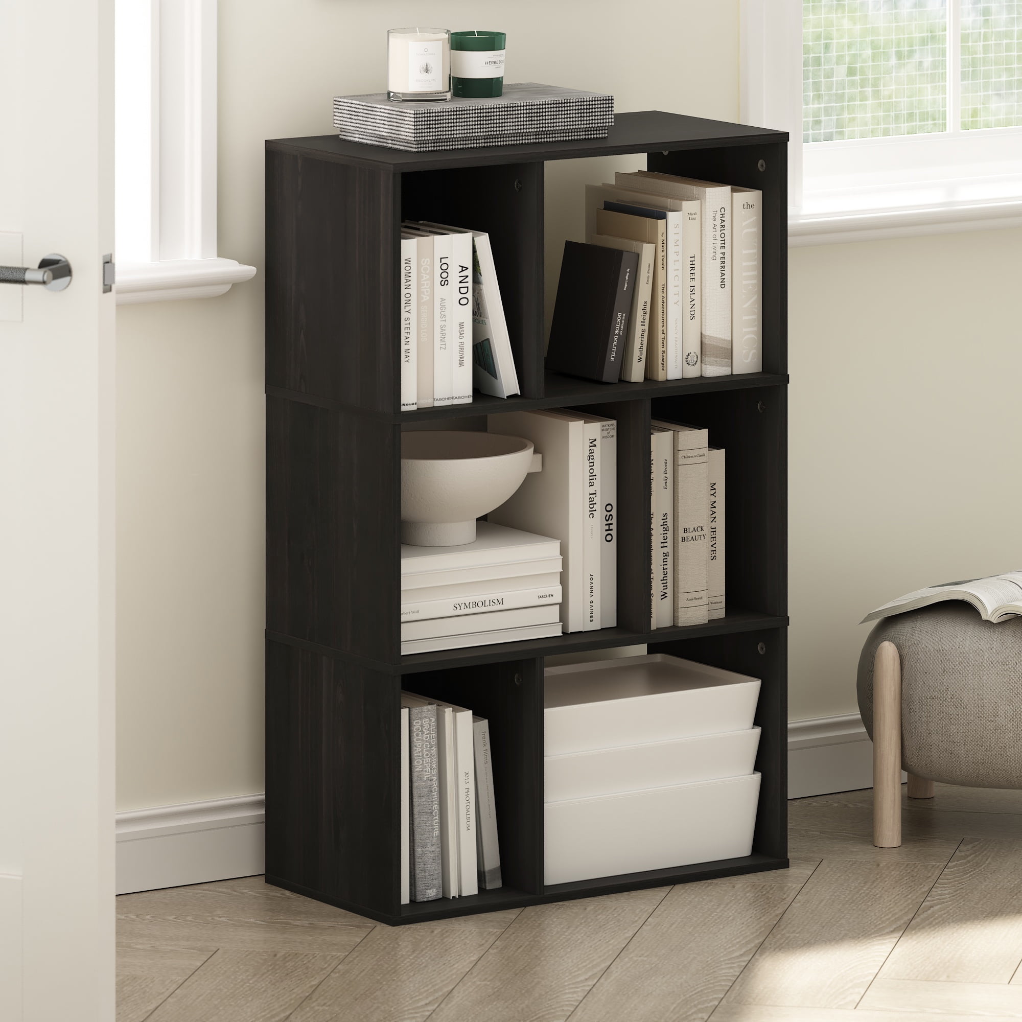 Furinno DALY 6-Cube Irregular Cubes Bookcase in Bookshelf in Storage Espresso
