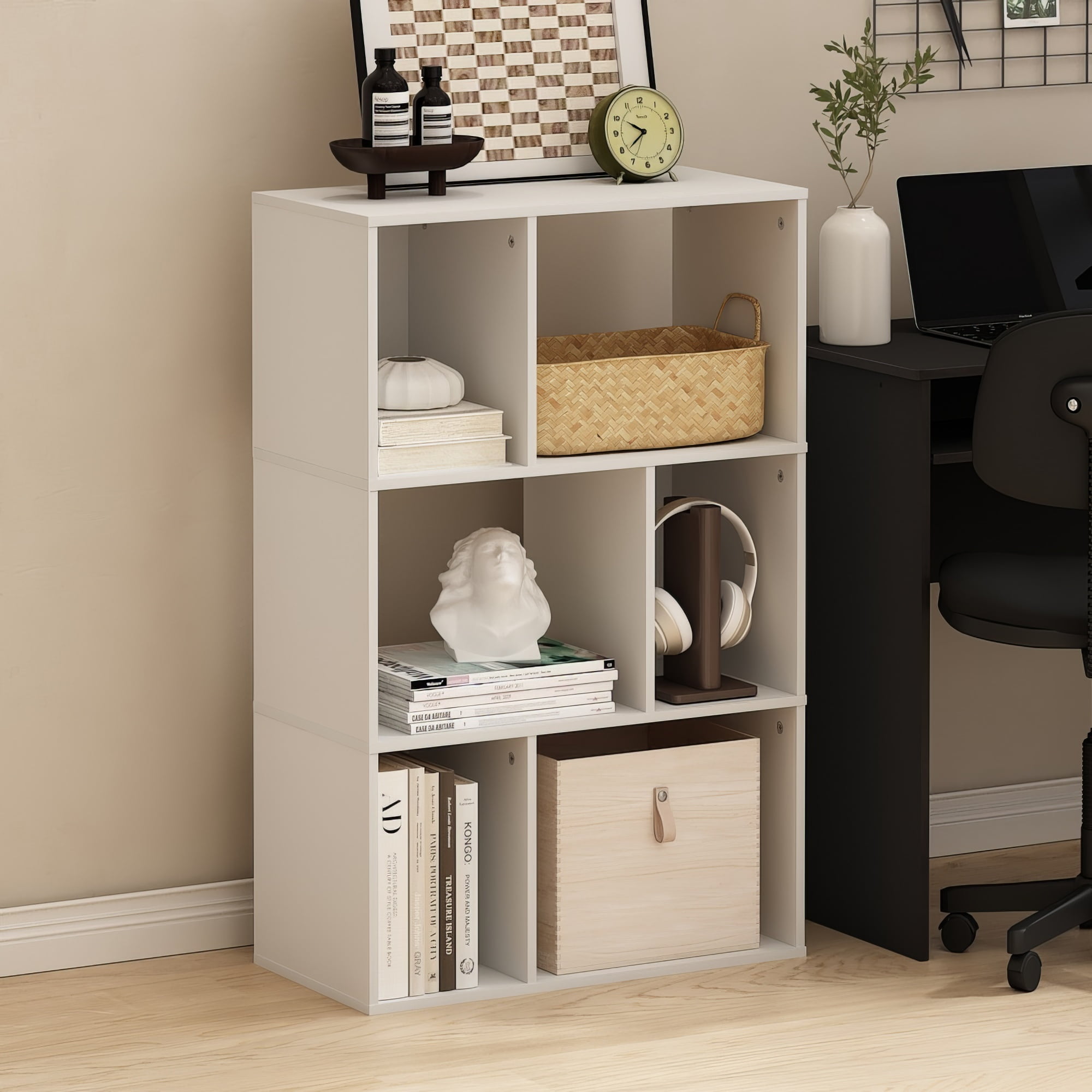 Furinno Daly 6-Cube Irregular Cubes Bookcase, Bookshelf, Storage Organizer, White