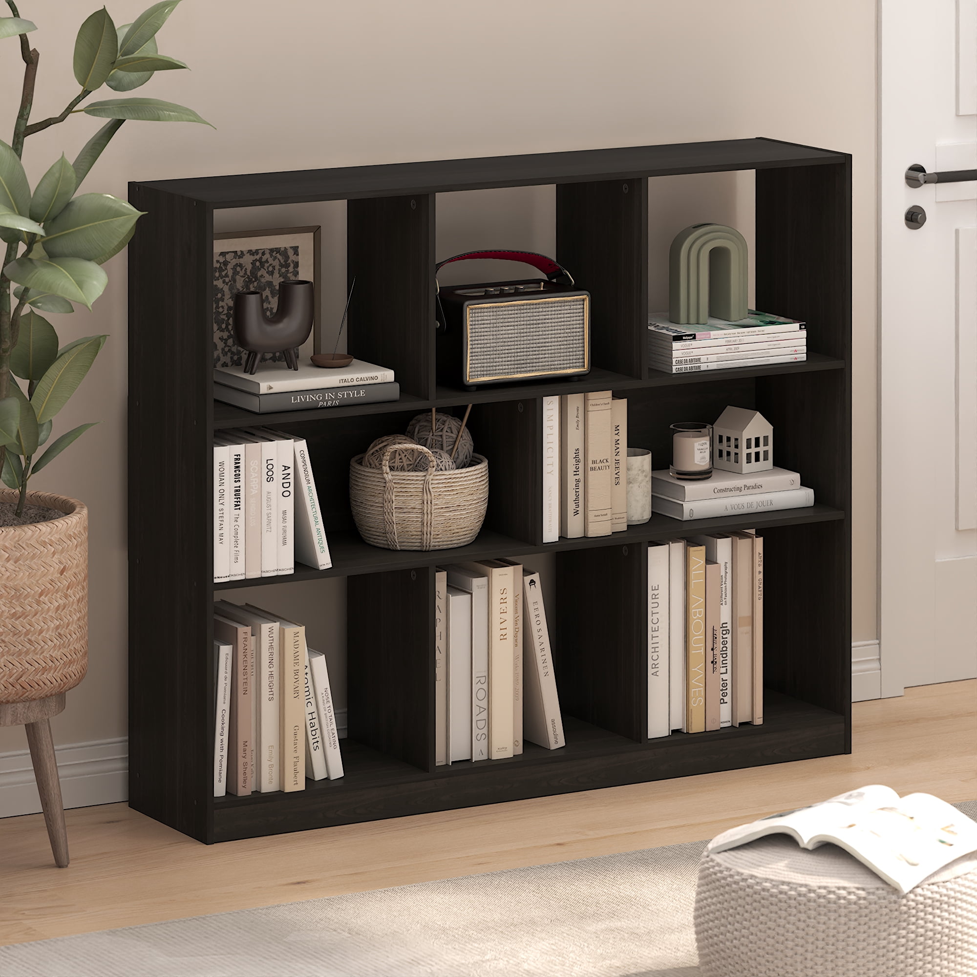Furinno Daly 8-Cube Horizontal 3 Tier Bookcase, Bookshelf, Storage Organizer, 47 Width, Espresso