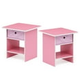thumbnail image 1 of Furinno Dario End Table/ Night Stand Storage Shelf with Bin Drawer, Pink/Light Pink, Set of 2, 1 of 3