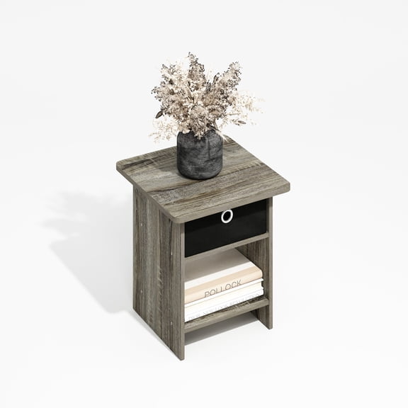 Furinno Dario End Table, Side Table, Storage Shelf with Bin Drawer, Grey Oak/Black