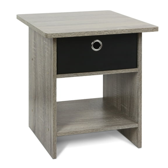 Furinno Dario End Table, Side Table, Storage Shelf with Bin Drawer, Grey Oak/Black