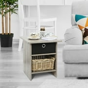 Furinno DARIO Wood End Table Storage Shelf in French Oak Gray/Black