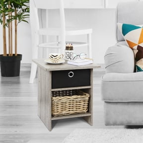 Furinno DARIO Wood End Table Storage Shelf in French Oak Gray/Black