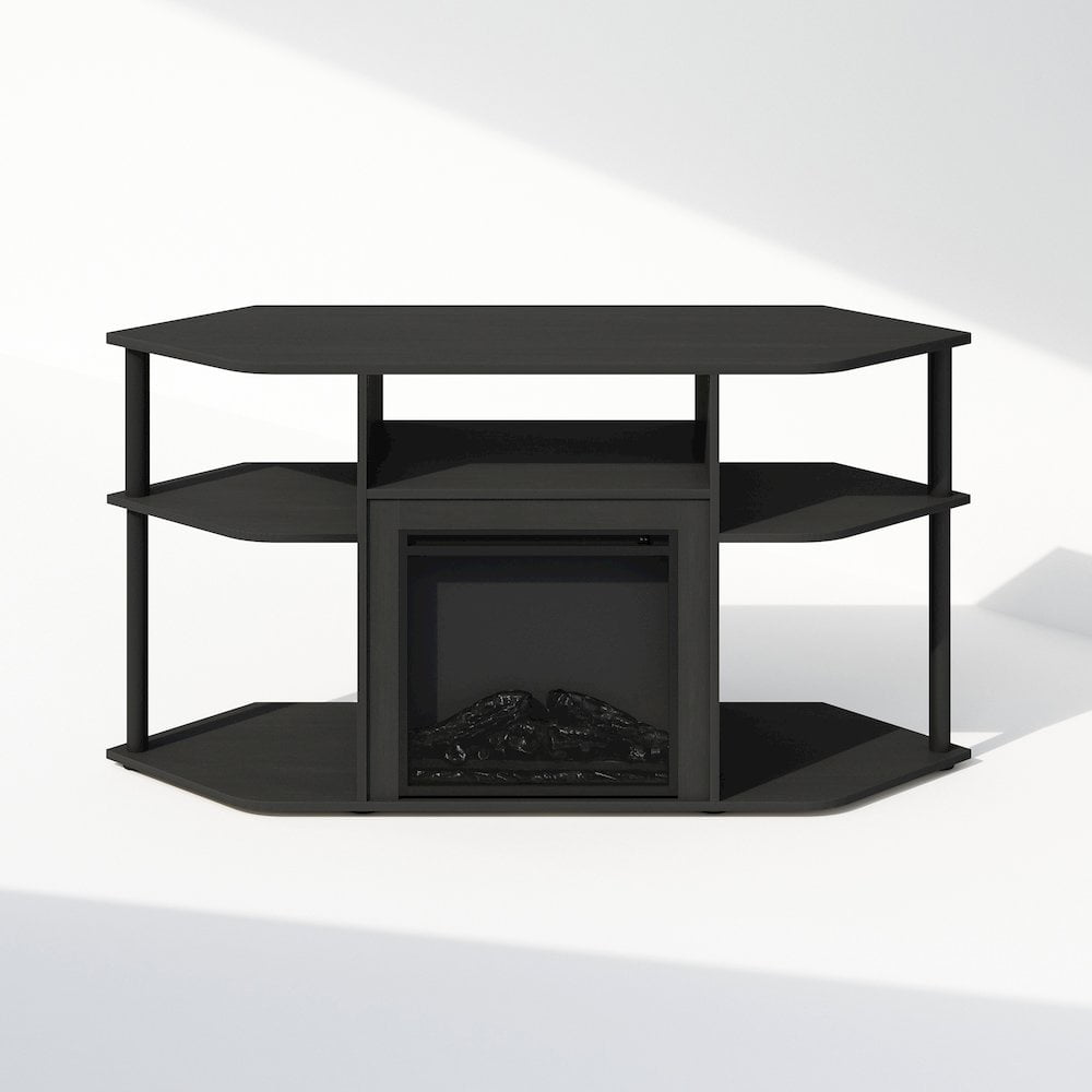 Black Corner Media Console with Decorative Electric Fireplace