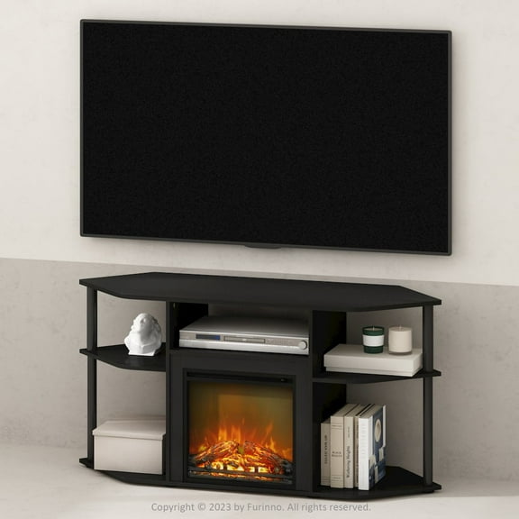 Furinno Decorative Electric Fireplace Corner TV Stand, Entertainment Center