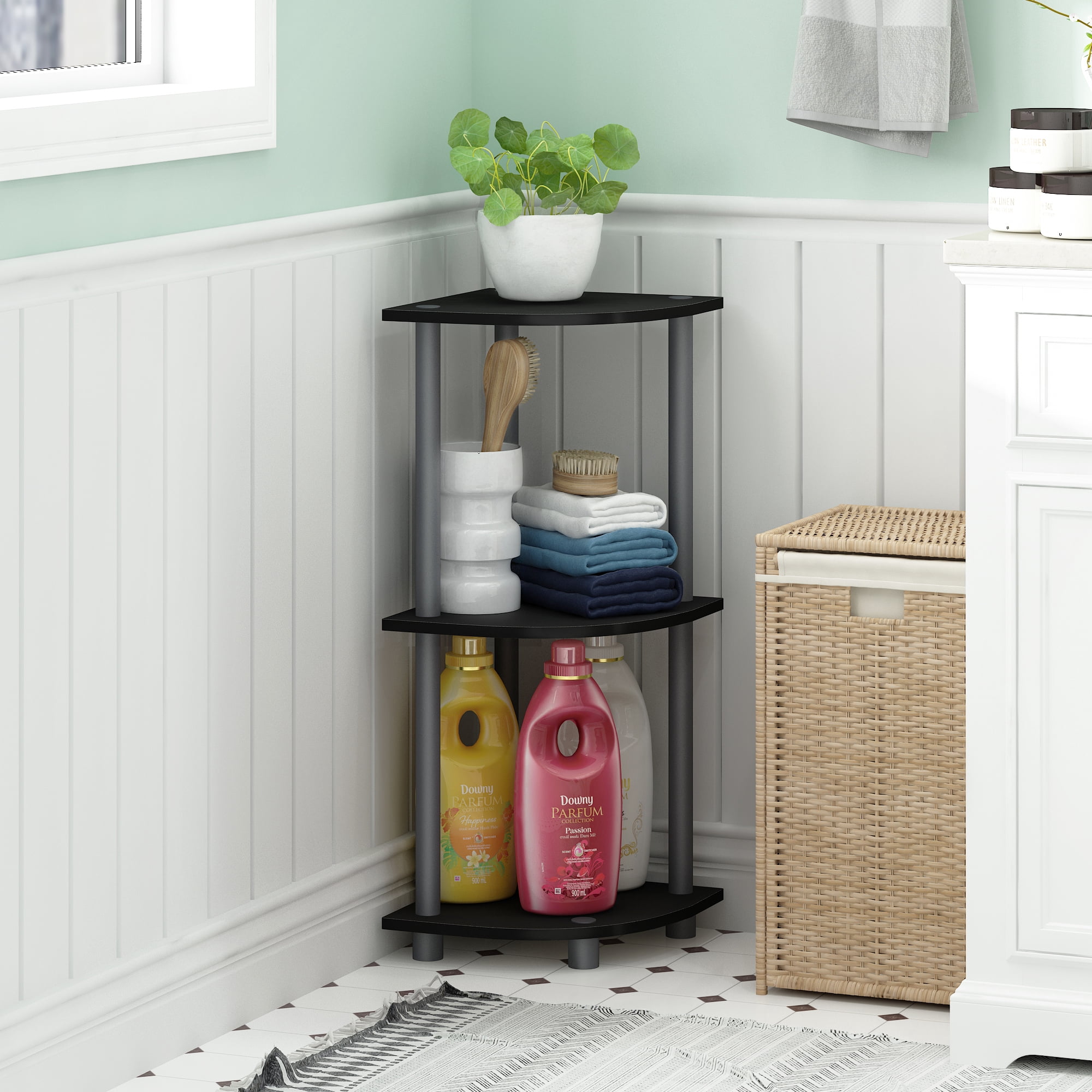Furinno Durable 11.6"W x 11.6"D x 29.6"H 3-Shelf Freestanding Shelving Unit, Black and Gray