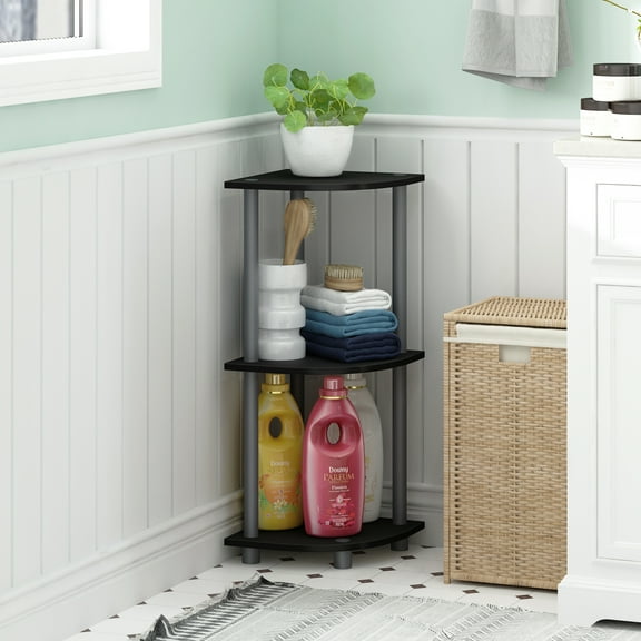 Furinno Durable 11.6"W x 11.6"D x 29.6"H 3-Shelf Freestanding Shelving Unit, Black and Gray