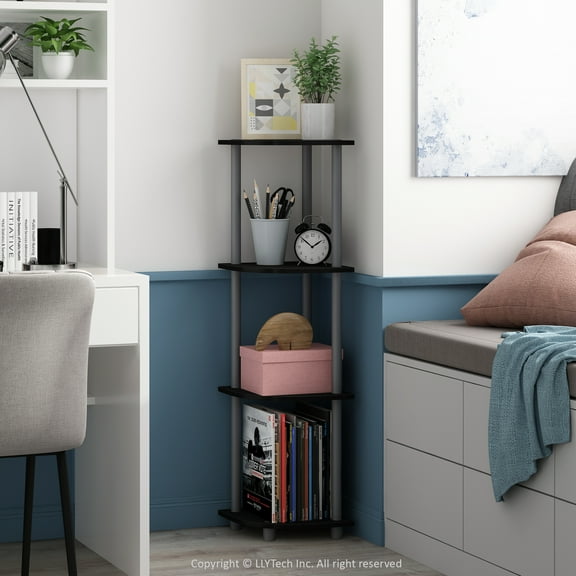 Furinno Durable 11.6 W x 11.6 D x 43.5 H 4-Shelf Freestanding Shelving Unit, Black and Gray