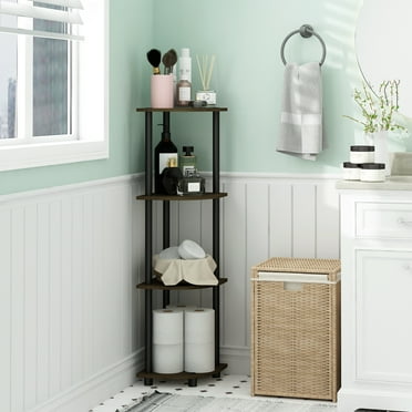 Furinno Durable 11.6"W x 11.6"D x 43.5"H 4-Shelf Freestanding Shelving Unit, Dark Brown Grain and Black