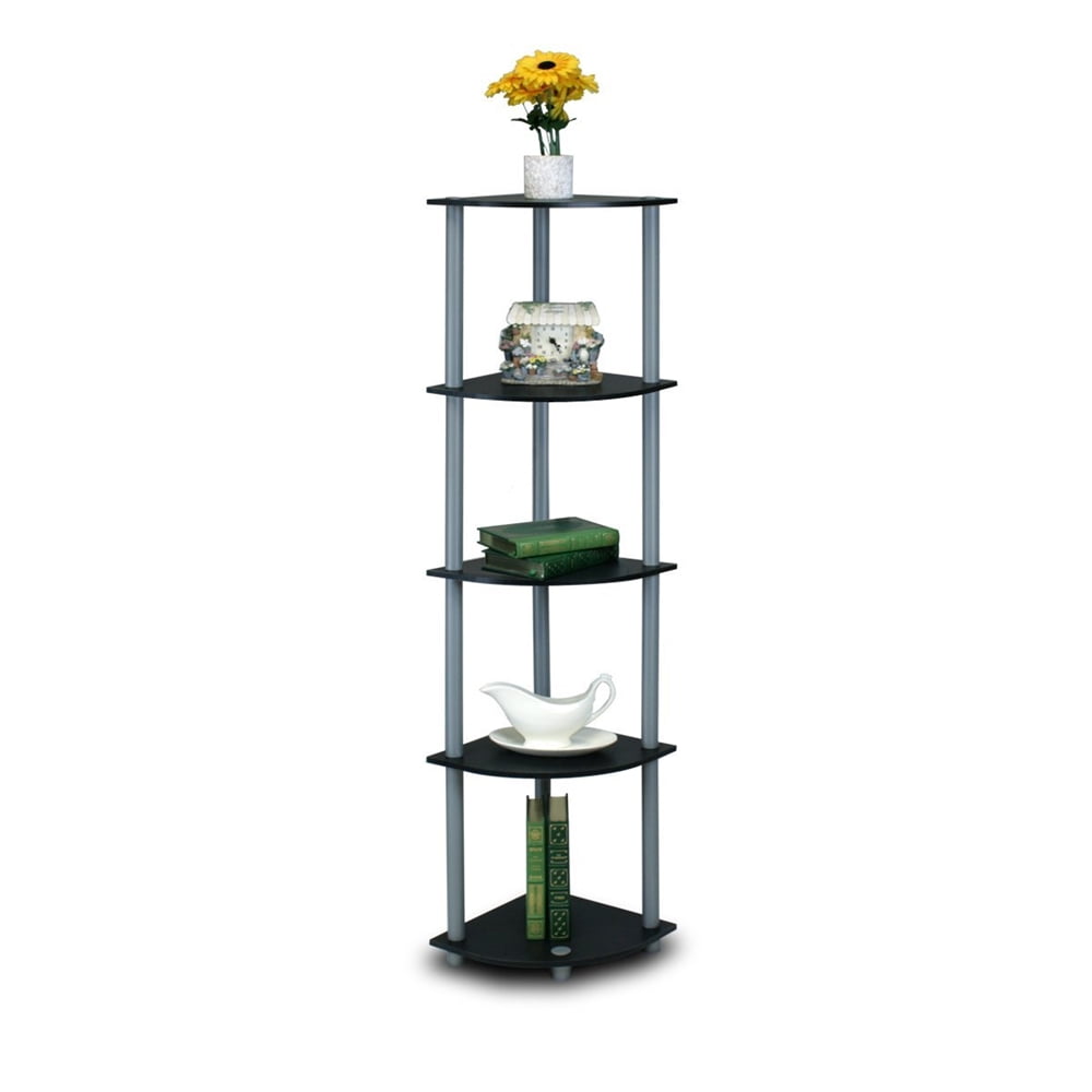 Sleek 5-Tier Black & Grey Corner Shelving Unit for Versatile Storage