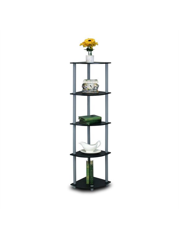 Furinno TURN-N-TUBE Wood 5 Tier Corner Display Rack in Black/Gray