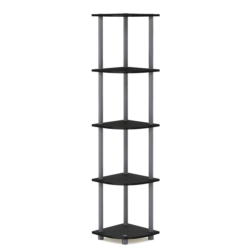 Sleek 5-Tier Black & Grey Corner Shelving Unit for Versatile Storage