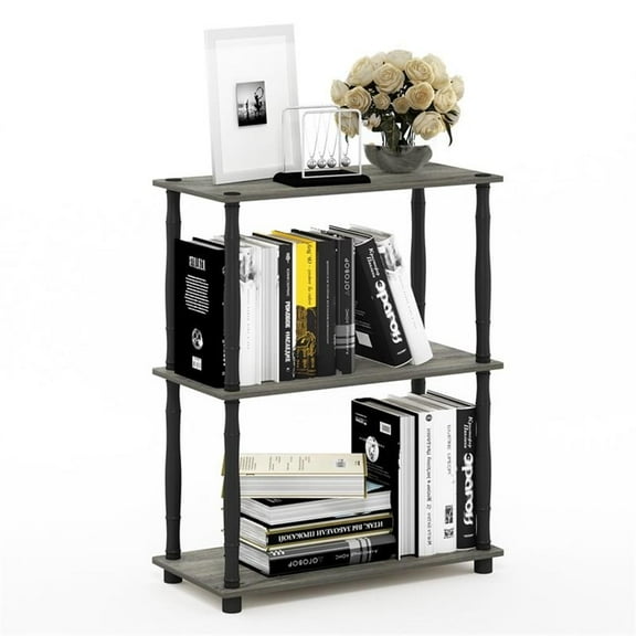 Furinno Durable 23.6"W x 11.6"D x 29.5"H 3-Shelf Freestanding Shelving Unit, French Oak Gray and Black