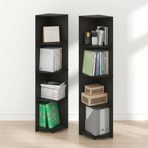 Furinno ECON 4-Tier Corner Bookshelf Set of 2. Storage Shelves. Espresso