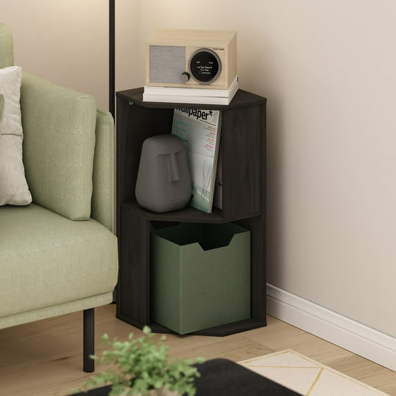 Furinno Econ 2-Tier Freestanding Corner Shelf Bookcase, Bookshelf, Espresso