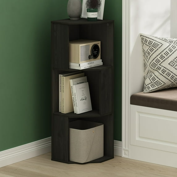 Furinno Econ 3-Tier Freestanding Corner Shelf Bookcase, Bookshelf, Espresso