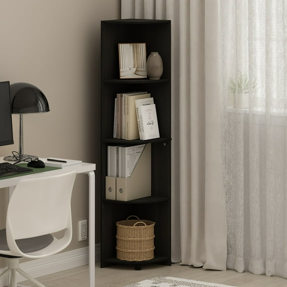 Furinno ECON 4-Tier Corner Shelf Bookcase in Bookshelf in Espresso