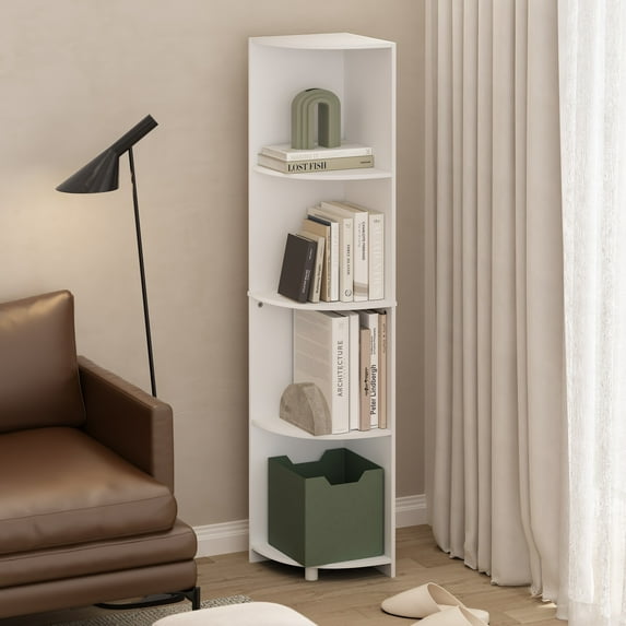 Furinno Econ 4-Tier Corner Shelf Bookcase, Bookshelf, White