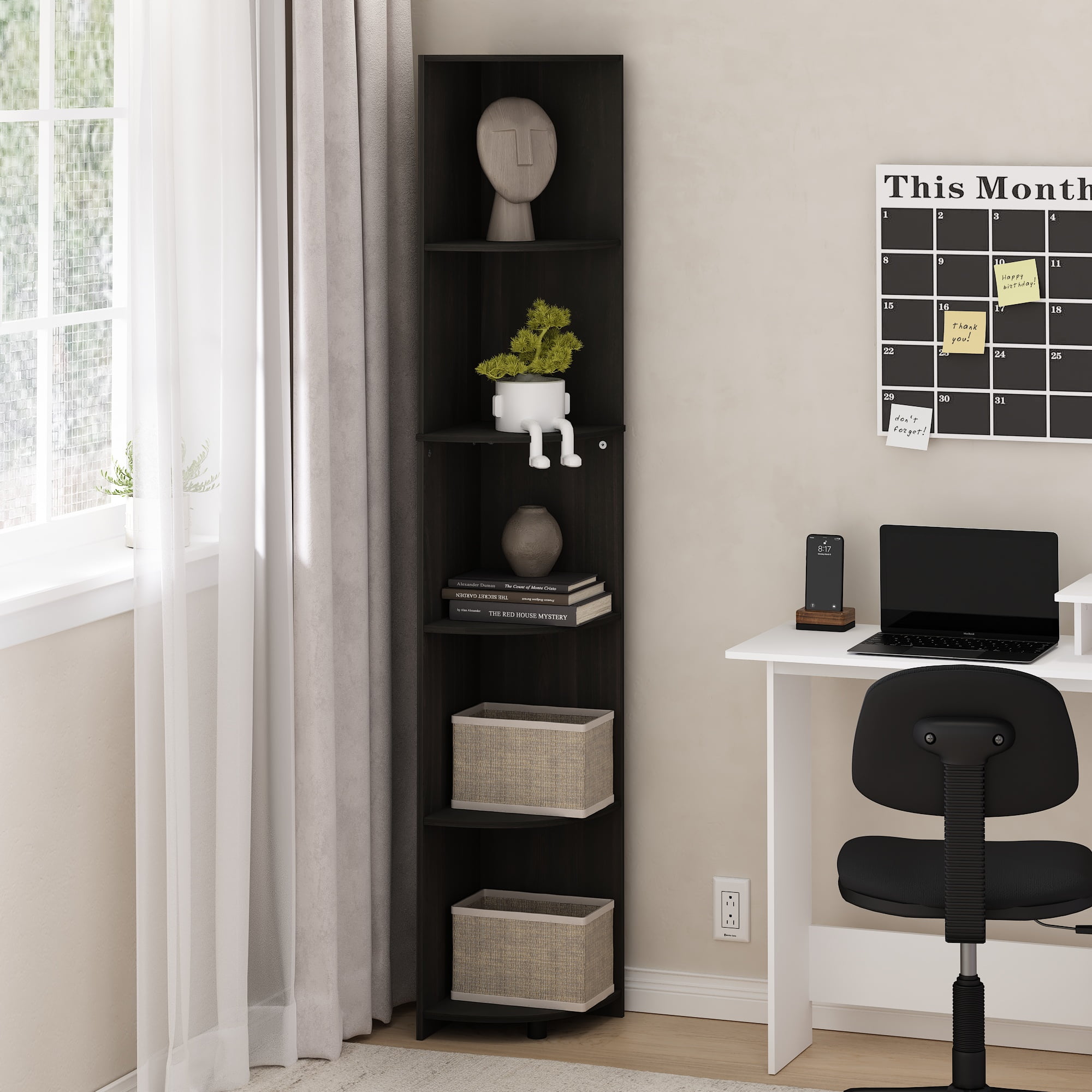 Furinno ECON 5-Tier Corner Shelf Bookcase in Bookshelf in Espresso