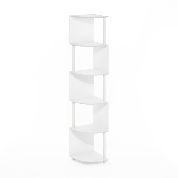 Furinno Econ 5-Tier Zigzag Corner Shelf Bookcase, Bookshelf, White/White