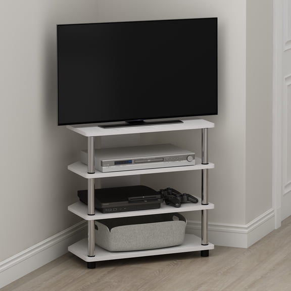 Furinno Econ Easy Assembly 4-Tier Petite TV Stand, White Oak/Chrome