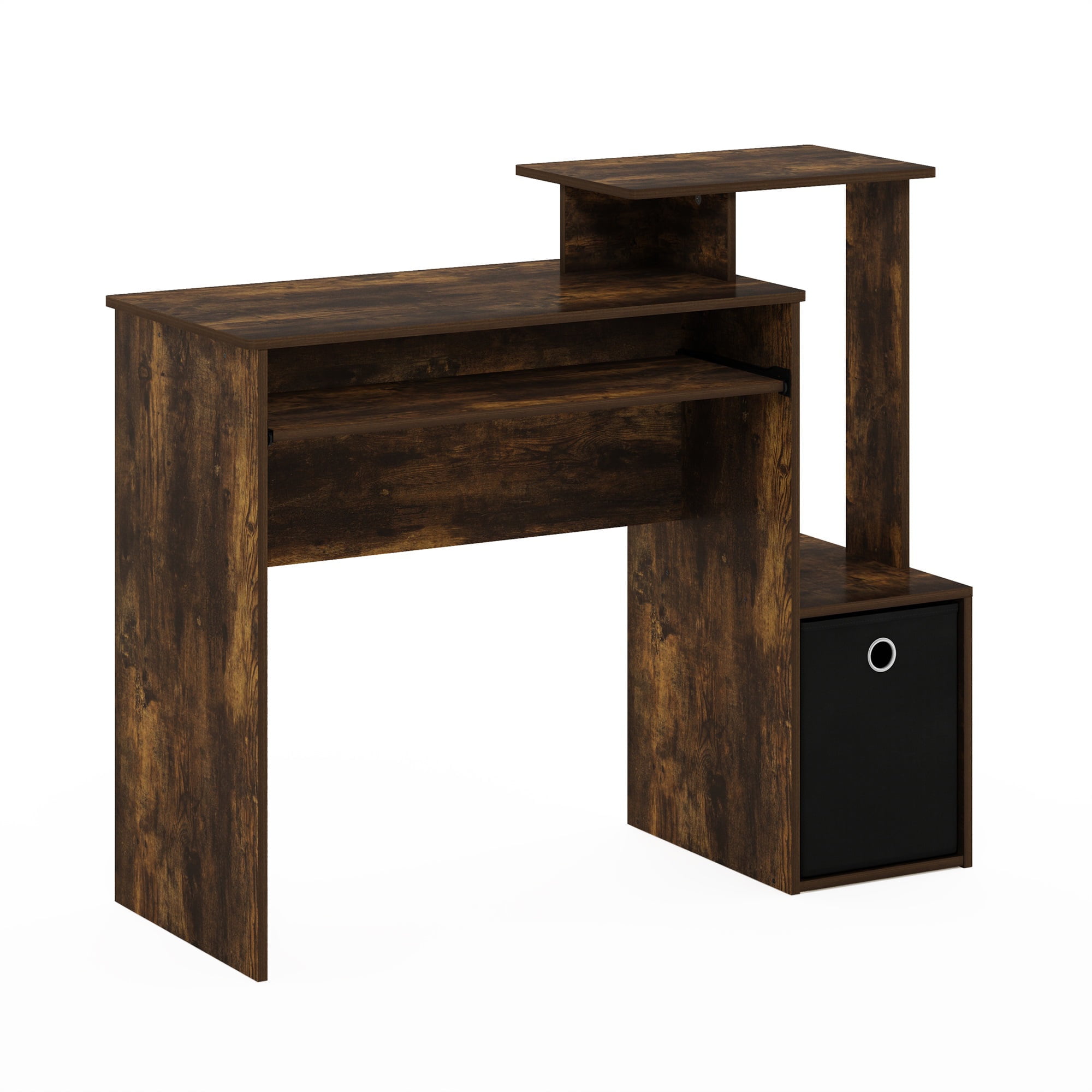 Amber Pine and Black Compact Computer Desk with Drawer and Keyboard Tray