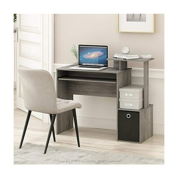 Furinno Econ Multipurpose Home Office Computer Writing Desk with Bin, French Oak Grey, Keyboard Trays, CPU Storage, Drawer