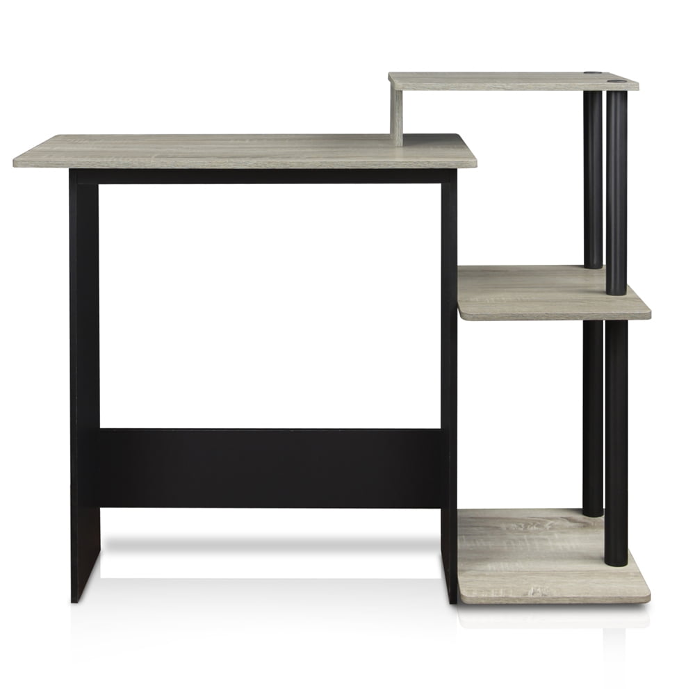 Compact French Oak Grey/Black Laptop Desk with Drawer